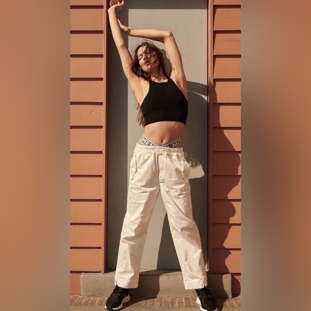 Free People FP Movement Double or Nothing White Cargo Pants Slouchy Logo Waist